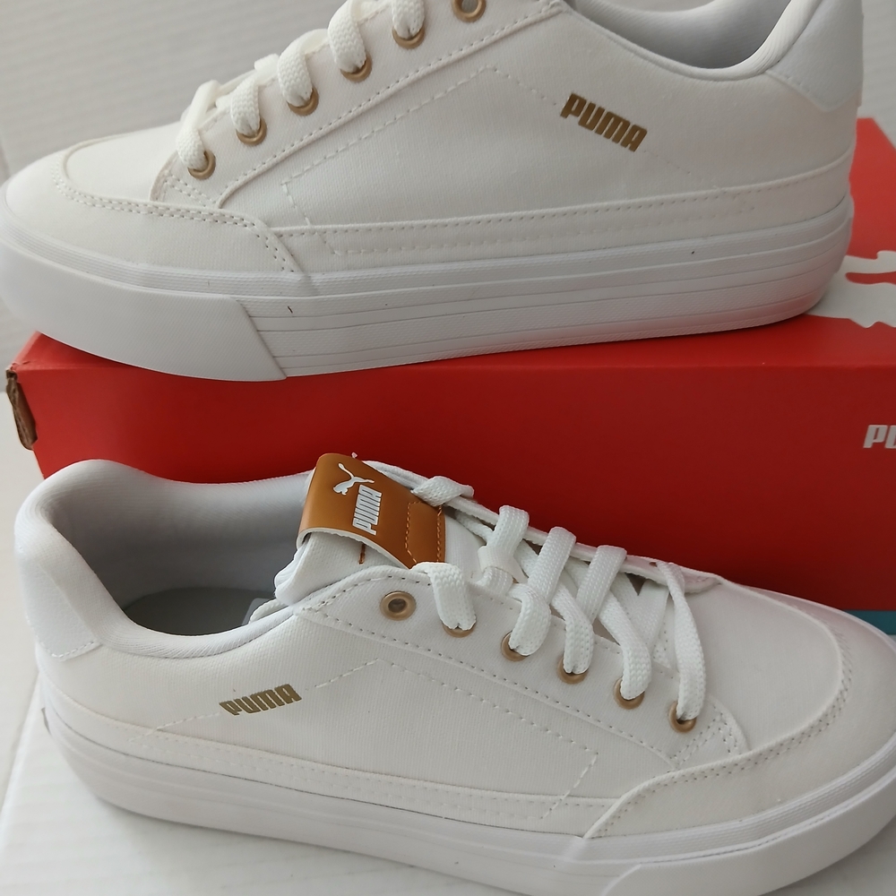Puma White Low-Top Sneakers with Gold Accents